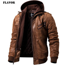 Load image into Gallery viewer, Men's Real Leather Jacket Men Motorcycle Removable Hood winter coat Men Warm Genuine Leather Jackets

