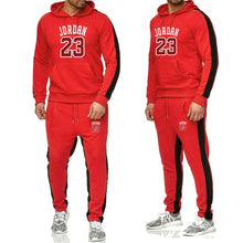 Load image into Gallery viewer, Ropa de marca, chándal de moda para hombres, traje deportivo Casual para hombres, sudaderas con capucha, ropa deportiva JORDAN 23, abrigo + pantalón conjunto para hombre

