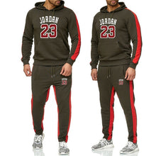 Load image into Gallery viewer, Ropa de marca, chándal de moda para hombres, traje deportivo Casual para hombres, sudaderas con capucha, ropa deportiva JORDAN 23, abrigo + pantalón conjunto para hombre
